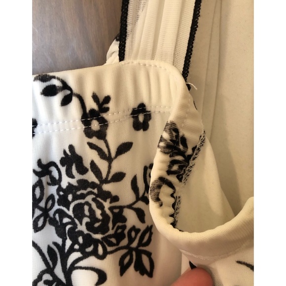 White Cocktail Dress with Black Velvet Floral Pattern - Picture 7 of 10